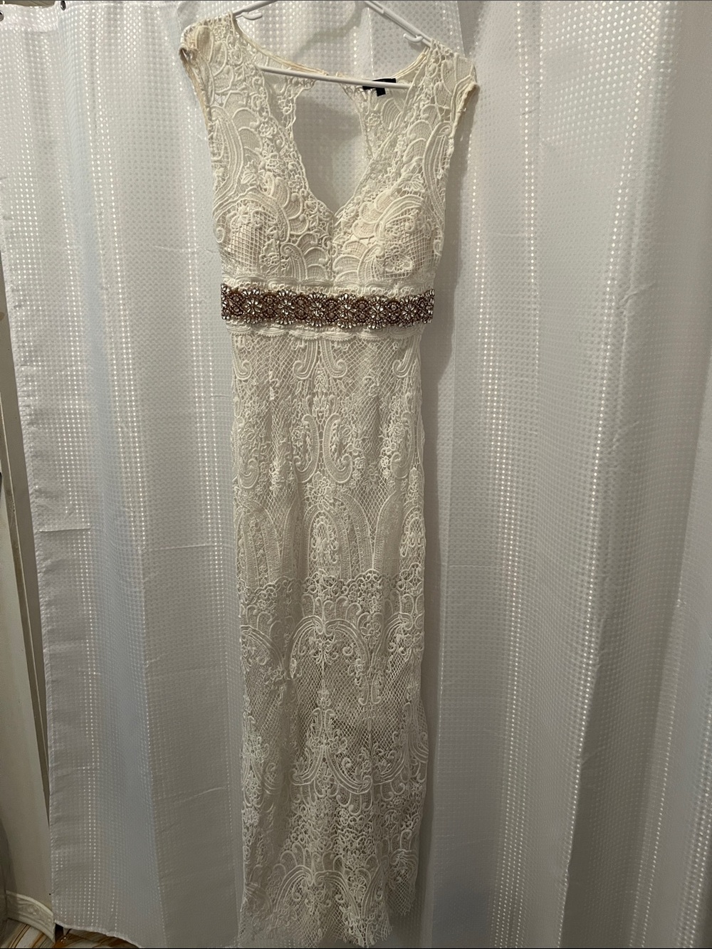 Ivory Lace Wedding Dress with Beaded Waistband